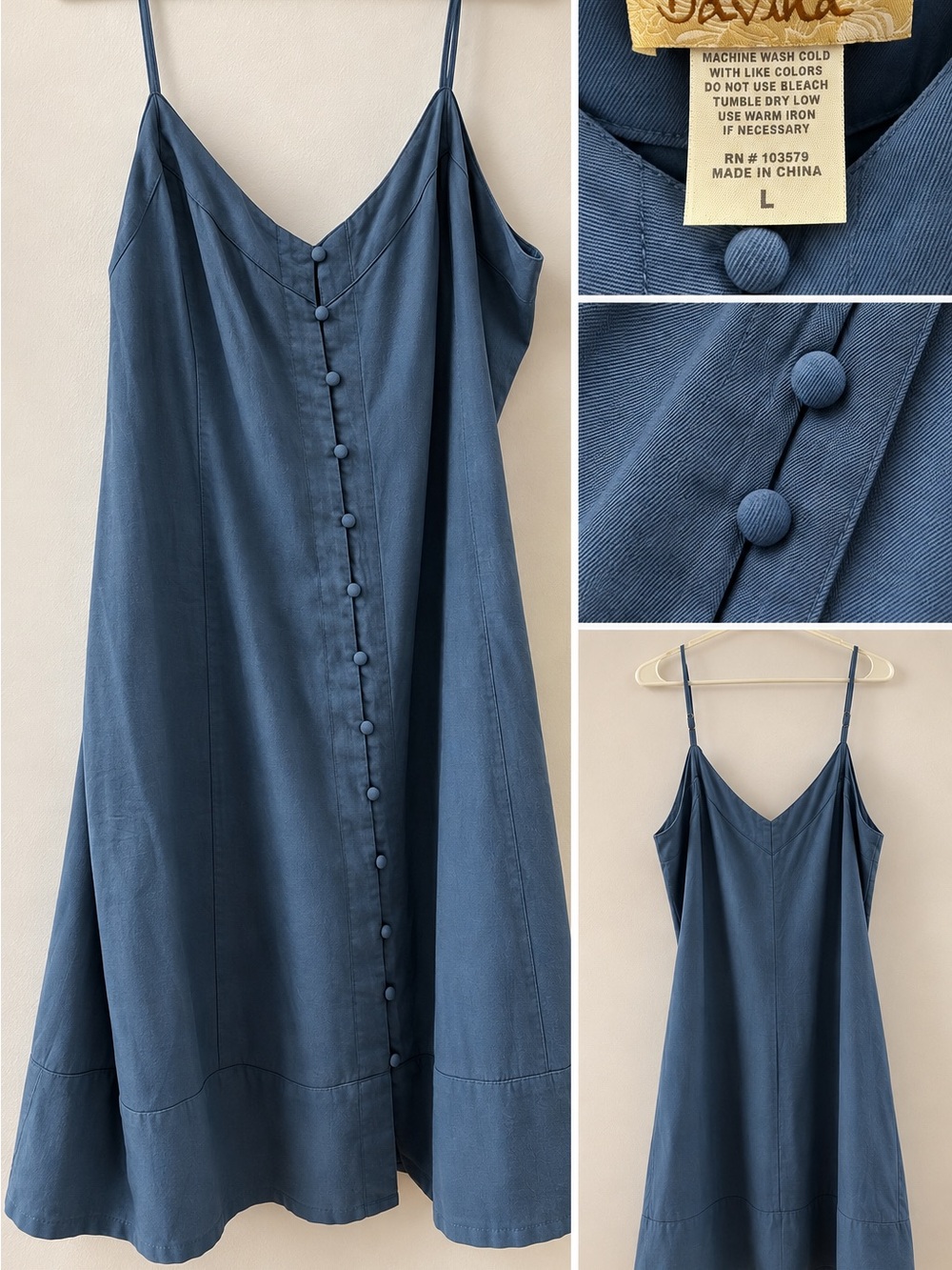 DaVinci Navy Button-Front Midi Slip Dress